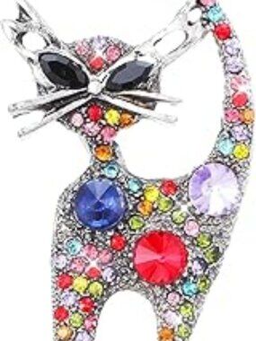 NEW Cat Brooch Pin Rhinestone Trendy Colorful Crystal Animal Kitten Classy